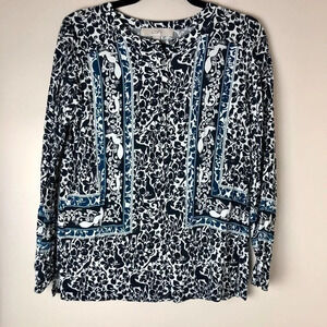 LOFT | Forest Animal Printed Half Button Blouse